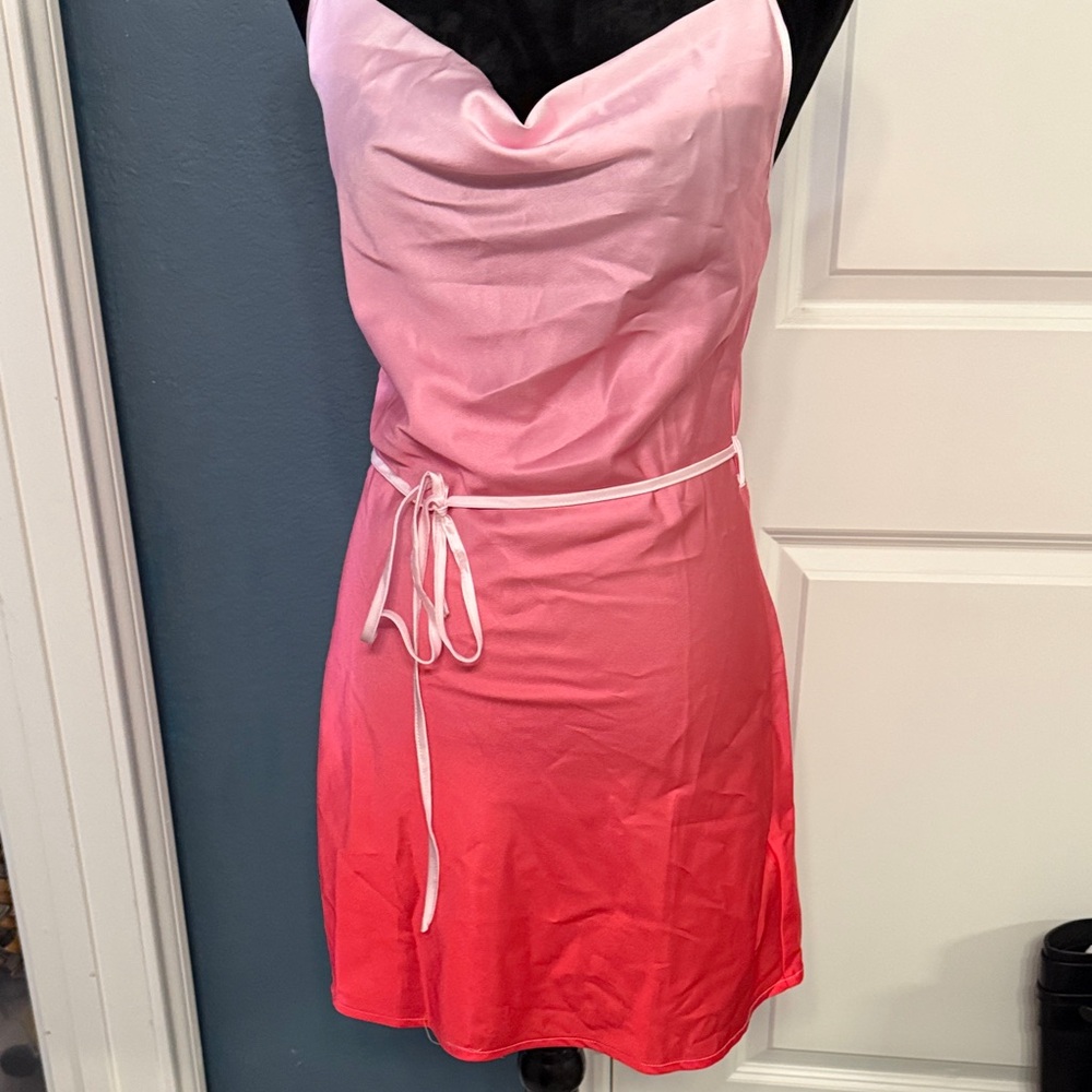 SHEIN Pink Ombre Cowl Neck Mini Dress
